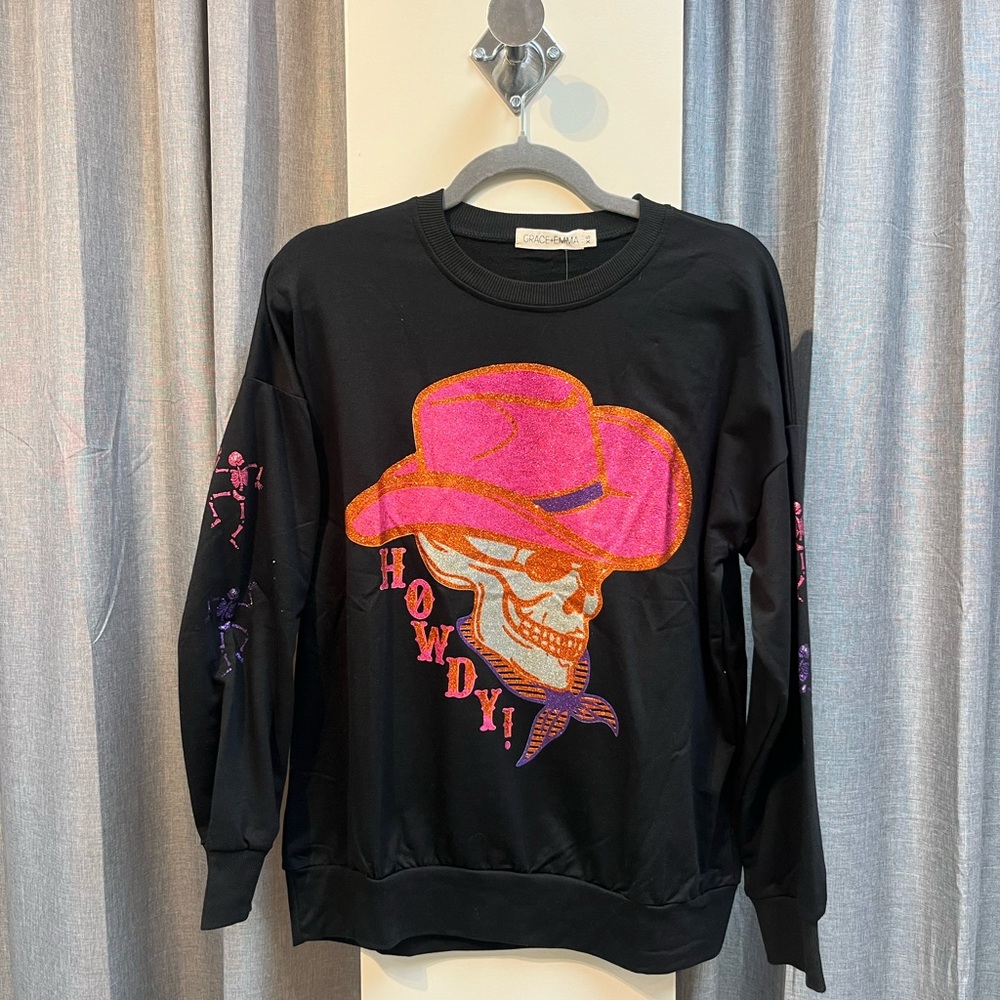 Black Sweater with Pink and Orange Graphic